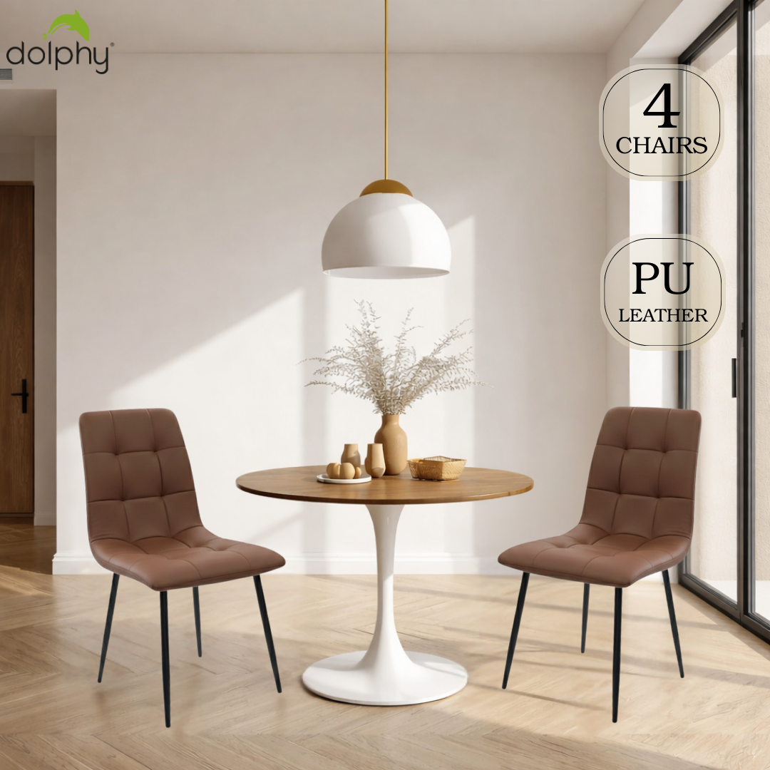 Dining Chairs – Set of 4 | Modern Upholstered Chairs with Steel Frame & Leather-Finish Seat