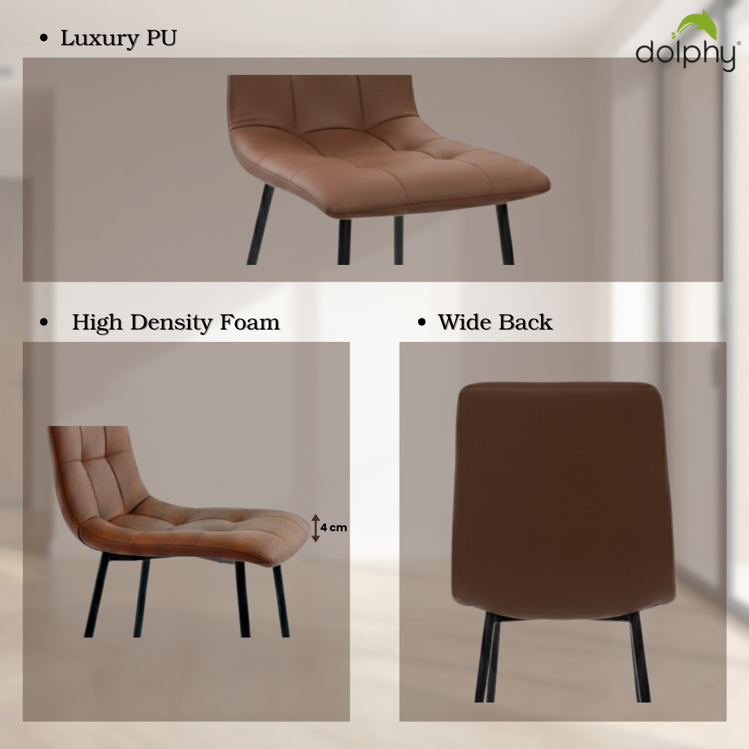 Dining Chairs – Set of 4 | Modern Upholstered Chairs with Steel Frame & Leather-Finish Seat