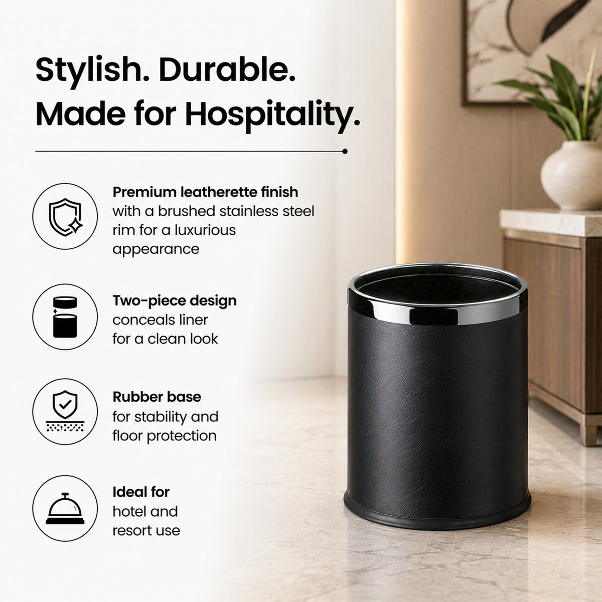 Round Leatherette Black Room Bin