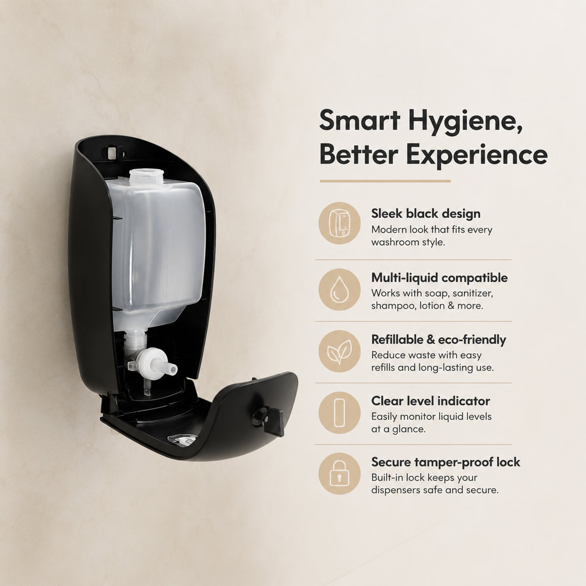Plaza Manual Soap-Sanitiser Dispenser 800ML- Black