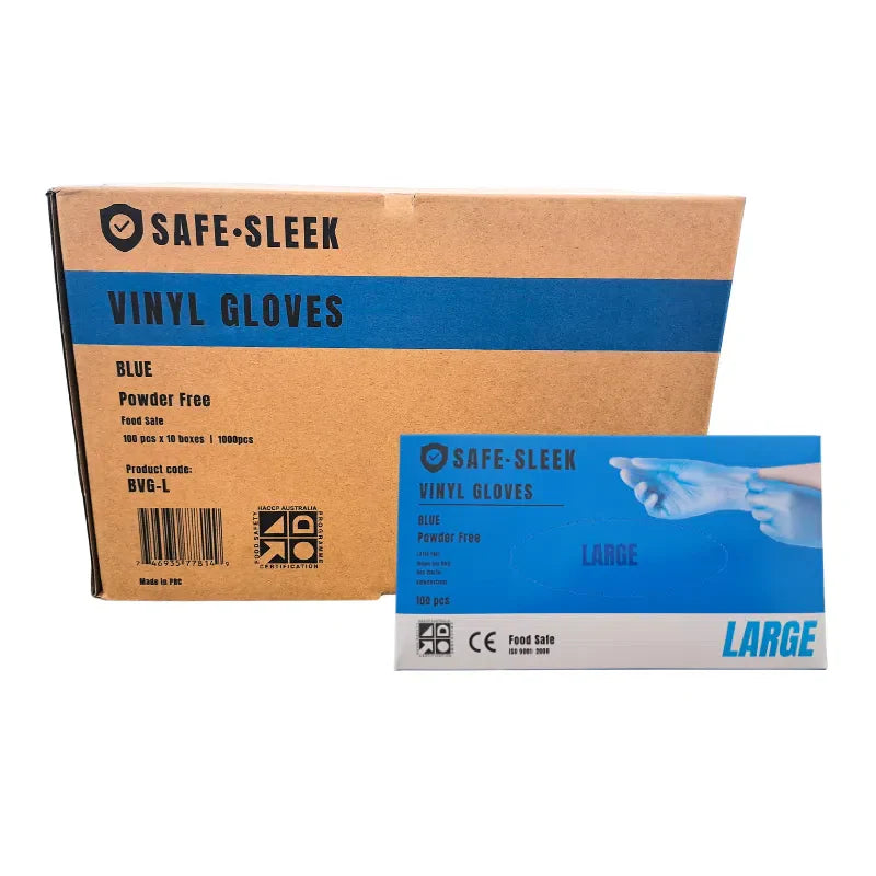 Blue Vinyl Gloves – Powder-Free, Food Safe (Medium & Large, Box of 100 / Carton of 10)
