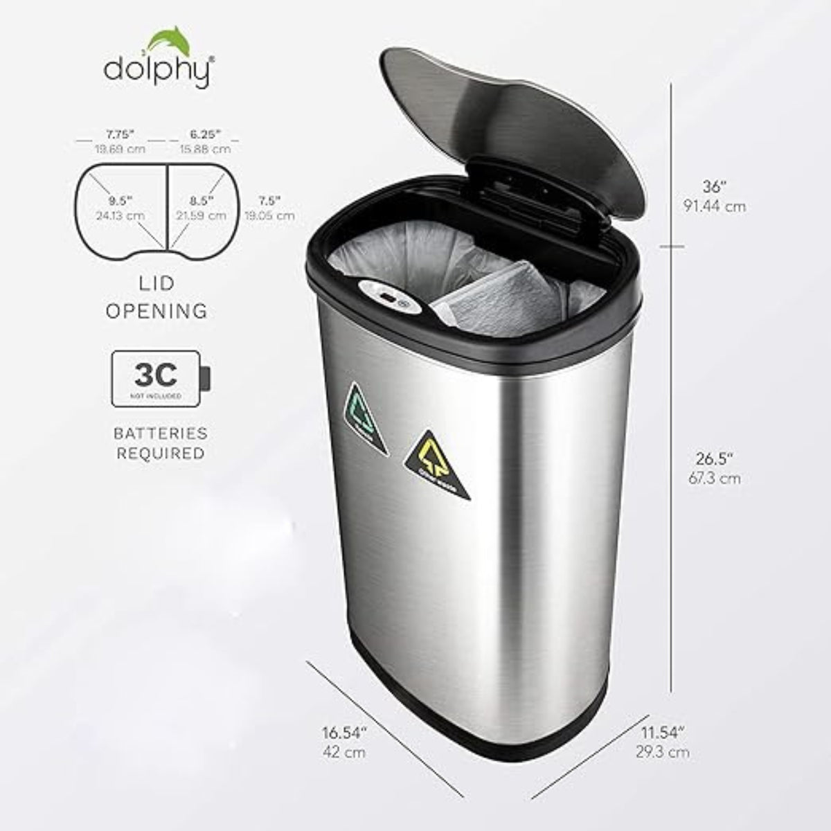 S/S Automatic Recycle Compartment Bin 50L