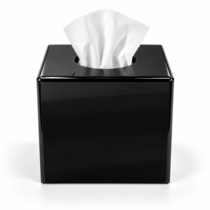 Acrylic tissue box with removable base panel for refilling