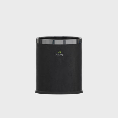 Round Leatherette Black Room Bin